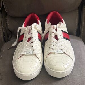 Michael Kors White and Red Textured Sneakers